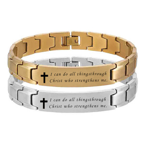 Pulsera de Acero Inoxidable de 12 mm, Dos Tonos, con Cruz Grabada con Láser, Joyería Unisex para Regalo - Product Image 1