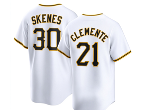 Camiseta de béisbol blanca para hombre de los Piratas SKENES # 30 CLEMENTE # Uniforme de Fanático de Manga Corta con 21 Números y Nombres Cosidos - Product Image 1