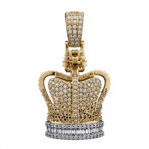 Collar con Colgante de Corona Religiosa de Oro de 18K, Completamente Adornado con Moissanita, Chapado en Rodio, Joyería Hip Hop para Hombre, Unisex - Product Image 2