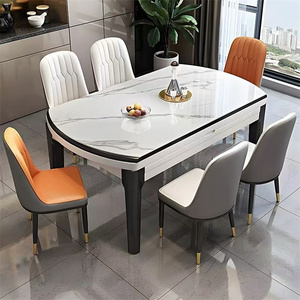 <span class=keywords><strong>Table</strong></span> à manger extensible en pierre frittée : <span class=keywords><strong>ronde</strong></span> à ovale, <span class=keywords><strong>table</strong></span> à manger en marbre pliable de 1,35 m avec un ensemble de chaises de luxe pour <span class=keywords><strong>6</strong></span> à 10 <span class=keywords><strong>personnes</strong></span> - Product Image 1
