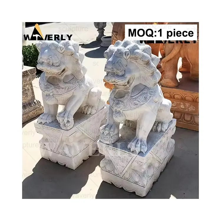 Outdoor Antique Chinese Lion Statue Sculpture Life Size Granite Fu Foo Dogs Guardian Lion Statues Granite Marble Foo Dogs