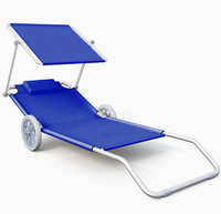 Chaise de plage pliable minimaliste moderne avec roulettes et dossier pare-soleil, avec rangement intégré