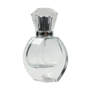 empty custom shape easy press 30ml perfume glass bottle clear with acrylic diamond shape cap