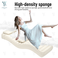 Ensemble complet de chaise d'esthéticienne de luxe avec lit à cils à rayures en mousse à mémoire de forme, chaise de lit ergonomique incurvée pour spa avec chariot