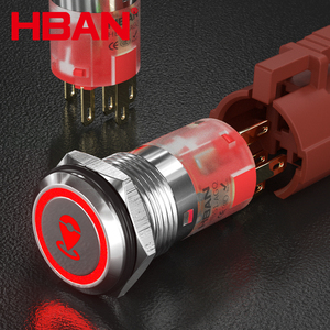 Ul 19 <span class=keywords><strong>mm</strong></span> chuyển đổi kim loại vòng điều khiển chiếu sáng màu đỏ dẫn biểu tượng vị trí tạm thời hoạt động loại spdt pushbutton - Product Image 1