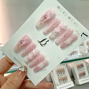 <span class=keywords><strong>Faux</strong></span> ongles français 3D faits main en diamant, réutilisables, personnalisables avec étiquette privée, vente en gros - Product Image 3