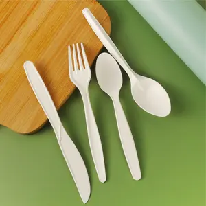 Biodegradable 6,5 pulgadas ecológico desechable compostable almidón de maíz tenedores cucharas cuchillos juego de cubiertos