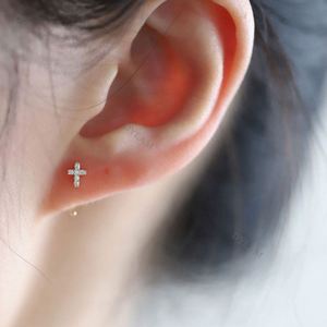 Dylam Fashion Minimalist High Quality Tiny 5A CZ Cross <b>Huggie</b> Stud Earrings 18k Cross Charm 925 Hoop Earring for Women Gift - Product Image 3