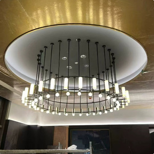 Lampadario a sospensione rotondo di lusso in alabastro per ristoranti di hotel contemporanei, illuminazione per soffitti alti - Product Image 3