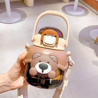 Gourde d'eau en plastique réutilisable pour enfants, grande capacité 900 ml, avec paille, pour l'école et les voyages, motif dessin animé garçons et filles