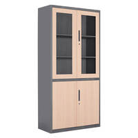 Meuble de rangement en acier avec porte vitrée à motif bois, personnalisable pour écoles, hôpitaux, hôtels, bureaux et maisons