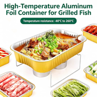 Boîte d'emballage rectangulaire en aluminium de 3500 ml pour poisson grillé doré avec couvercle en PP, compatible avec la cuisson à chaud