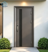 Pintu Keamanan Masuk Tunggal Model Rib Vertikal Padat dengan Engsel Berat Terlihat, Pintu Depan Berlapis Baja untuk Apartemen dan Rumah Rakitan Sendiri