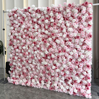 Panel Dinding Bunga Kain 5D Warna Pink, Latar Belakang Bunga Padat untuk Dekorasi Acara Pernikahan