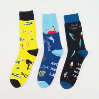 Nouveauté pêche hommes chaussettes drôle coton pêcheur équipage chaussettes pour hommes papa grand-père anniversaire vacances cadeaux