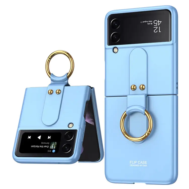 Case For Samsung Galaxy Flip Z 3 Flip 4 Finger Key Ring Stand Case Matte Ultra Thin Hard Plastic Back Cover