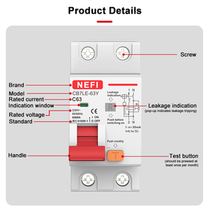 CB7LE-63Y 63A แบบเฟสเดียวขนาดเล็กวงจรเบรกเกอร์ <span class=keywords><strong>elcb</strong></span> RCBO Slim DPN 61009 1S ได้รับการป้องกันโดย63Y พลาสติกทองแดง DL DPN - Product Image 2