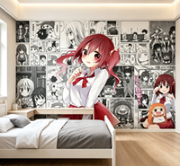 Peintures murales de dessins animés anime, papier peint mural 3D rose pour chambre de fille