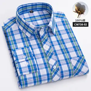 OEM/ODM camisas hombre a cuadros high quality cotton Single Breasted work uniform formal yarn dyed classic soft men's plaid shir