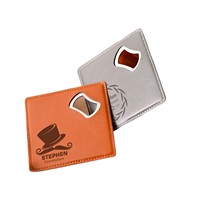 Ouvre-bouteille sous-verre carré en similicuir et acier inoxydable, personnalisable avec logo, coloré, gravable au laser, cadeaux promotionnels en gros à prix abordable