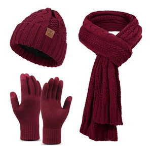 2025 nuovo arrivo uomo <span class=keywords><strong>donna</strong></span> spiaggia all'aperto acrilico tre pezzi cappello <span class=keywords><strong>e</strong></span> <span class=keywords><strong>guanti</strong></span> Set tinta unita cappello lavorato a maglia per l'inverno caldo - Product Image 4