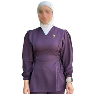 YHユニセックススタイリッシュなスカイブルーメディカルスクラブOEM看護スクラブスーツポリエステルレースシャツパンツ病院ストレッチドクターウェア - Product Image 5