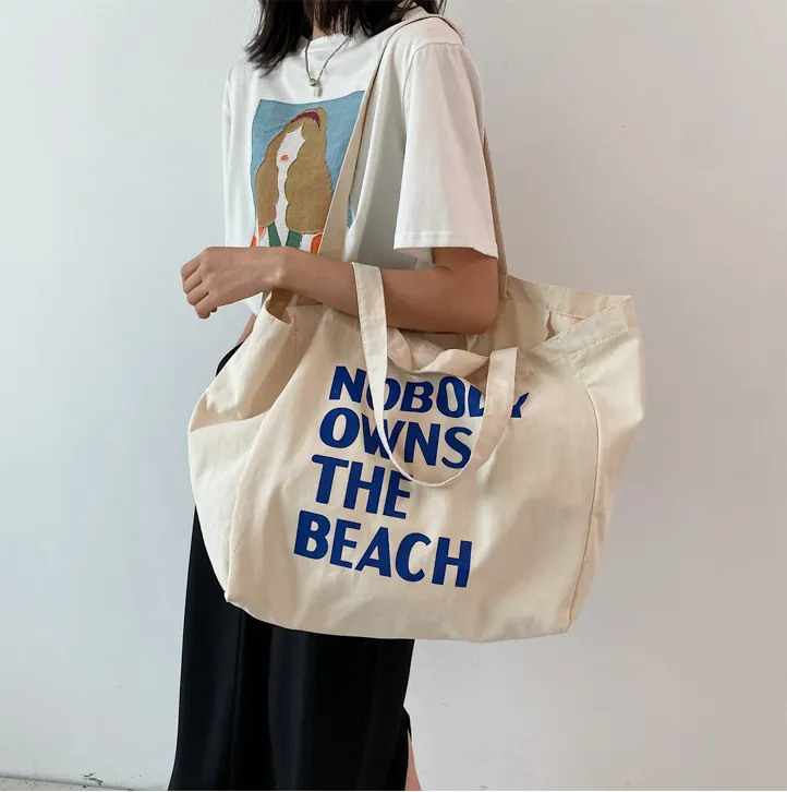 カスタム印刷されたロゴが付いている熱い販売の女性の環境に優しいファッション布再利用可能な綿のキャンバスのトートショッピングバッグ