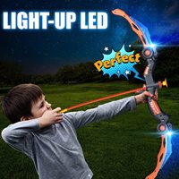 Arc et flèche pour enfants avec cible et carquois, jeu de tir à l'arc avec LED lumineuse et son, jouets d'intérieur et d'extérieur, 8 flèches à ventouse