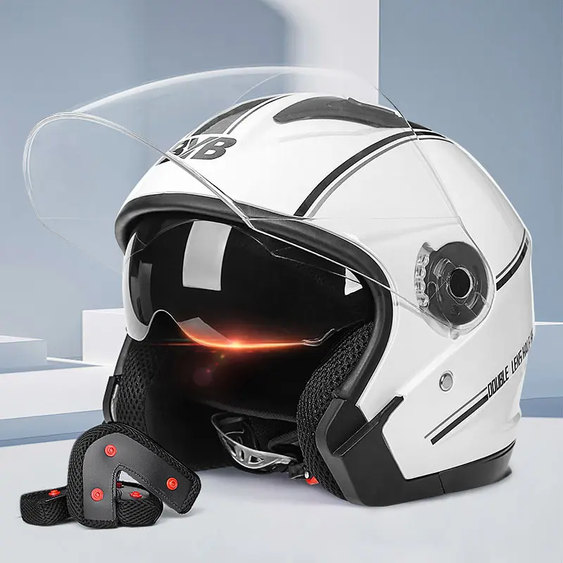 SLKE New electric bike helmet motorbike motor cycling crash 3/4 open face helmet motorcycle double lens helmet