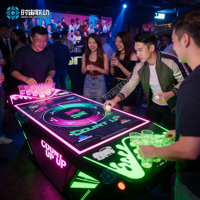 Table de beer pong interactive en métal moderne avec lumières LED, effets sonores et jeux multiples pour bars et soirées