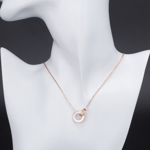 Rose Gold <b>Interlocking</b> Circle <b>Necklace</b> Stainless Steel Geometric Pendant Gift Jewelry - Product Image 4