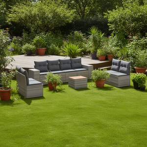 Conjunto de Sofá de Jardín de Ratán Gris, 6 Plazas, Resistente a la Intemperie, Muebles de Exterior de Diseño Contemporáneo - Product Image 2