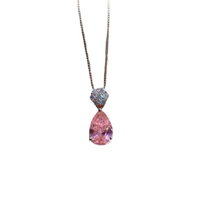 Dainty Eco-friendly Copper Water Drop Shape Pendant and <b>Earrings</b> <b>Set</b> 8*12MM Pink Cubic Zirconia Jewelry <b>Set</b> for Everyday Wear - Product Image 2