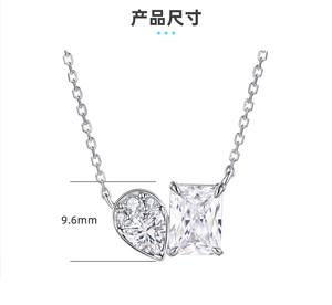 Venta Directa de Fábrica, Collar con Colgante de Plata S925 de Diseño Personalizado, con Doble Piedra de Circonia Cúbica, Corte Princesa en Forma de Pera - Product Image 6