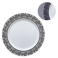 Couteau fourchette cuillère vaisselle couverts ensemble en plastique chargeur assiette noir creux dentelle fête assiettes ensemble