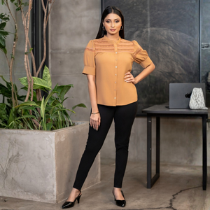 Blusa de Manga Abullonada en Color Naranja Mandarina, Transpirable, para Uso en Temporada, para Mujer - Product Image 2