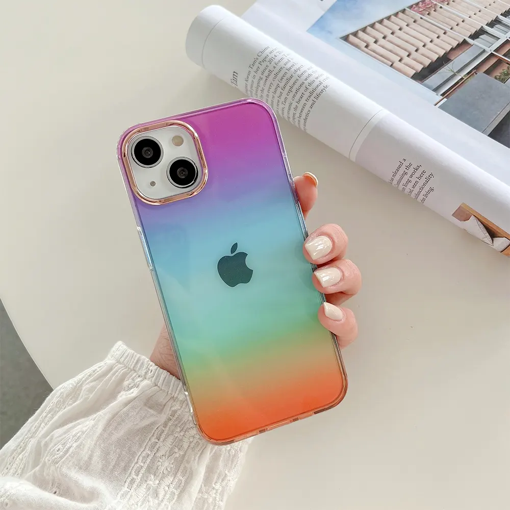 Luxury Gradient Rainbow Laser colorful Phone Case For iPhone 14 13 12 11 Pro Max gradient transparent phone case