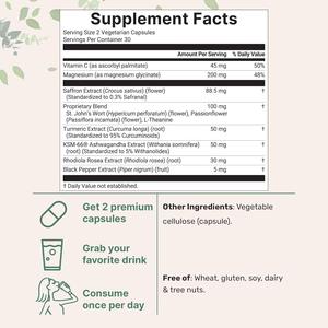Capsules de <span class=keywords><strong>complexe</strong></span> avancé au safran 10 en 1 et <span class=keywords><strong>vitamine</strong></span> <span class=keywords><strong>C</strong></span>, magnésium, curcuma, ashwagandha – Capsules végétales naturelles aux ingrédients purs - Product Image 2