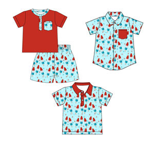 Conjuntos de Pantalones Cortos para Niños con Estampado de Estrella de Paleta de Helado del 4 de Julio, Personalizados, de Algodón y Elastano, Casuales, para Primavera y Otoño, Venta al por Mayor - Product Image 4