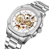 SKMEI 9378 mécanique hommes montres mode automatique mâle horloge bleu acier inoxydable étanche affaires squelette montre