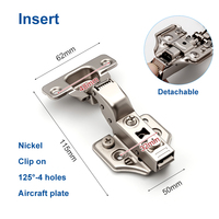 Charnière traditionnelle 3D 35 mm nickelée, à mécanisme interne hydraulique anti-choc bidirectionnel, base détachable, angle d'ouverture 110°
