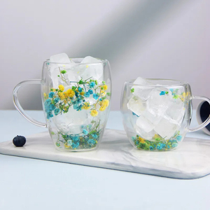 Giá bán buôn thân thiện với môi cách điện cao Borosilicate thủy tinh Tea Cup đôi tường Handgrip Glass Mug với hoa - Product Image 4