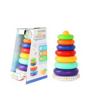 Ensemble de blocs de construction en bois arc-en-ciel à sept anneaux, jouet d'empilage pour enfants, vente en gros - Product Image 4