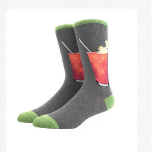 Calcetines de media pantorrilla para hombre 40-45 con estampado de cóctel gris y verde en punta y talón - Product Image 2