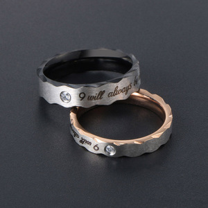 Anillos de pareja de acero de titanio con diseño de letras microincrustadas para hombres y mujeres, joyería de compromiso SA531 532 - Product Image 4