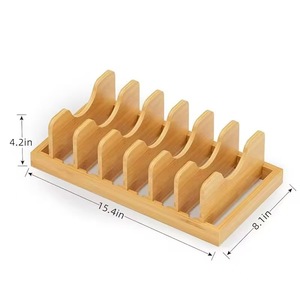 Organizador de tapas de ollas de bambú con soporte, estante multiusos para platos, para almacenamiento en la cocina, forma cuadrada - Product Image 4