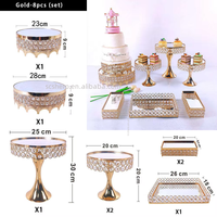 En gros, Ensemble de 8/9 pièces de présentoirs à gâteaux dorés en cristal couronne, pour mariage, outils de cuisine, présentoir à cupcakes et desserts pour buffet