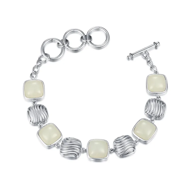 925 Sterling Silver Bracelet 8x12mm Pear Shape White Jade Bracelet