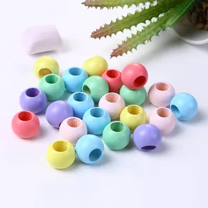 Environmentally Colorful Round Ball Loose Spacer Beads Para Jóias Fazendo DIY Keychain 20MM Big Hole Contas De Madeira Natural