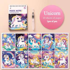 儿童便携式图画水彩画书魔法口袋水彩画书动物独角兽海洋艺术书 - Product Image 2